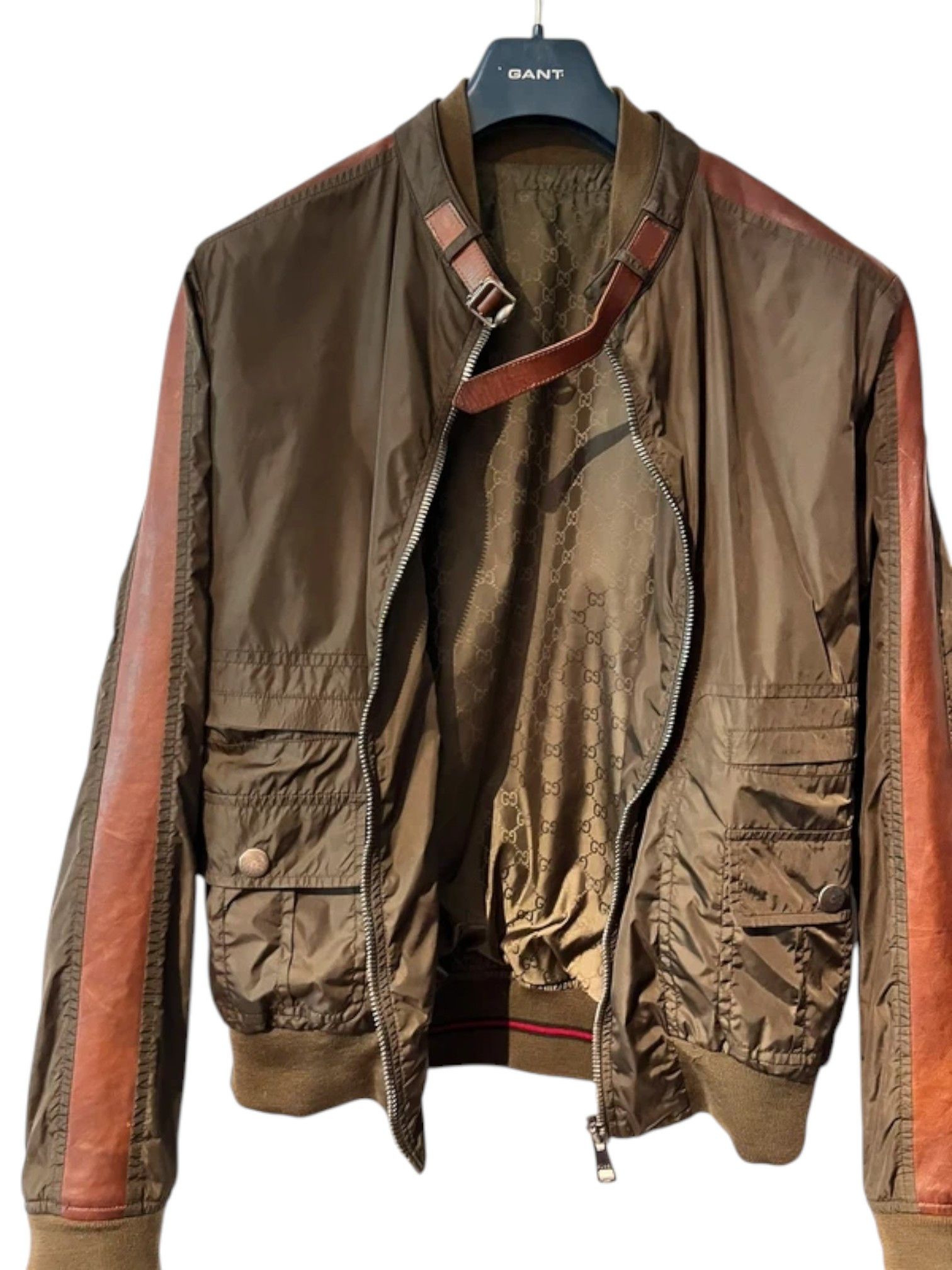 Gucci Gucci Bomber Jacket – Leather Sleeve Panels – GG Lining 48 Size US M / EU 48-50 / 2 - 2 Thumbnail