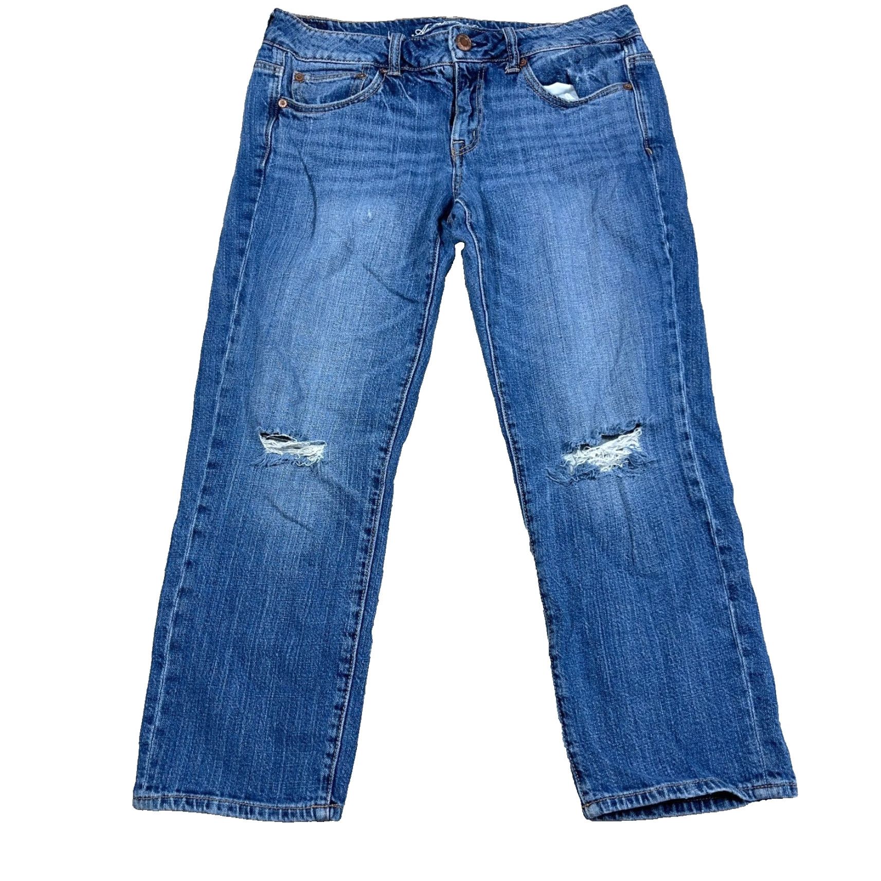 American Eagle Outfitters American Eagle Outfitters Jeans Women 8 Boyfriend Distressed Blue Cotton Spandex Regular Fit 5-Pocket Denim Jeans Womens Boys? Size 32" / US 10 / IT 46 - 2 Thumbnail