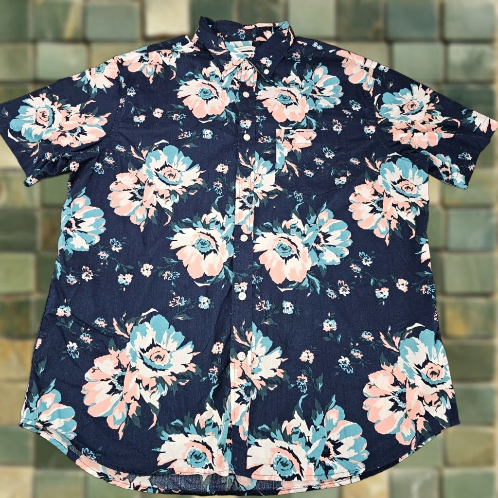 Old Navy Old Navy Shirt Mens XL Navy Floral Slim Fit Button Up Short Sleeve Size US XL / EU 56 / 4 - 1 Thumbnail