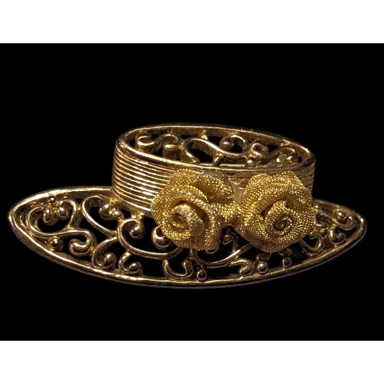 Other Vintage Gold Tone Filigree Mesh Flower Hat Brooch Size ONE SIZE - 1 Thumbnail