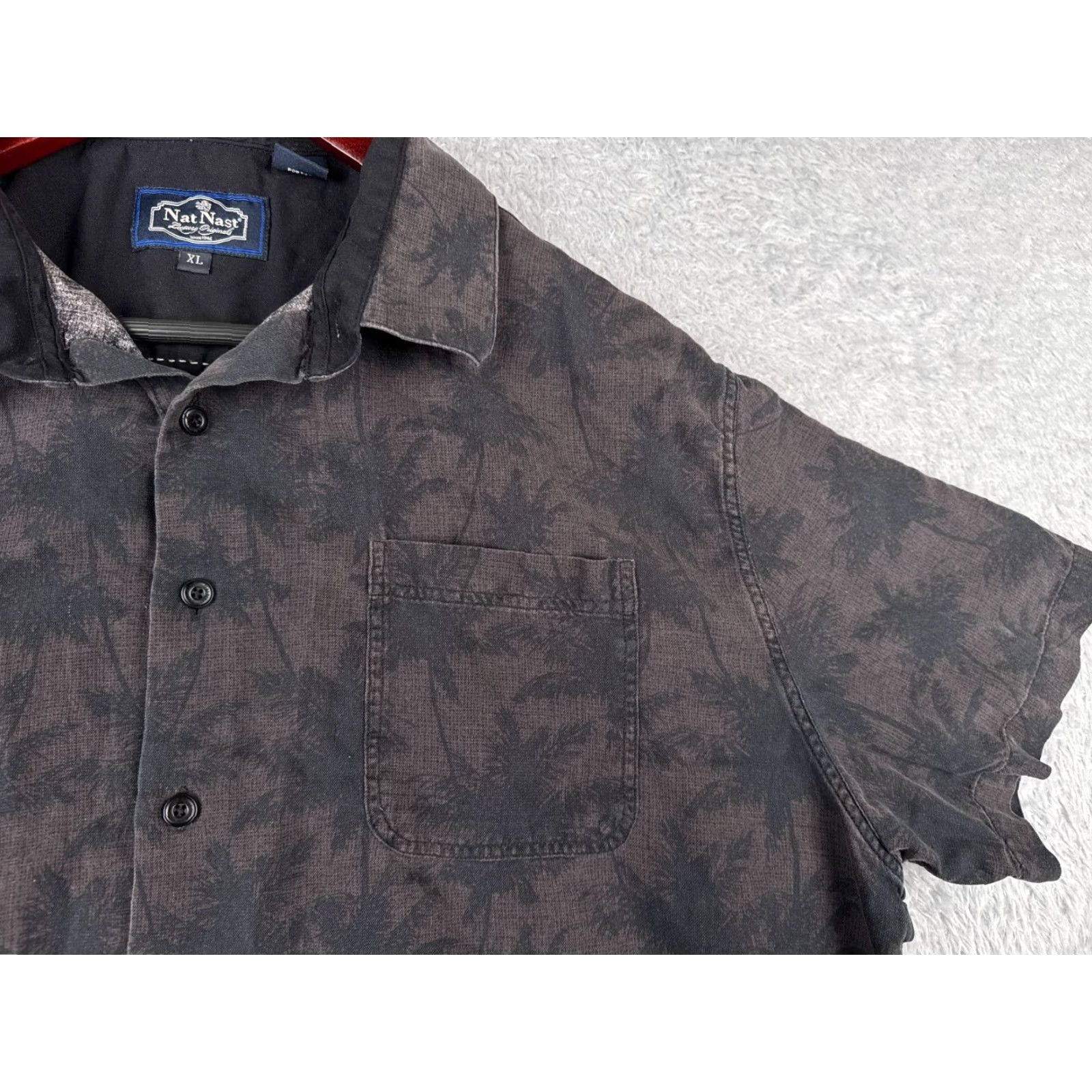 Nat Nast Nat Nast Shirt Mens XL Gray Palm Silk Blend Hawaiian Camp Short Sleeve Button-Up Size US XL / EU 56 / 4 - 7 Thumbnail