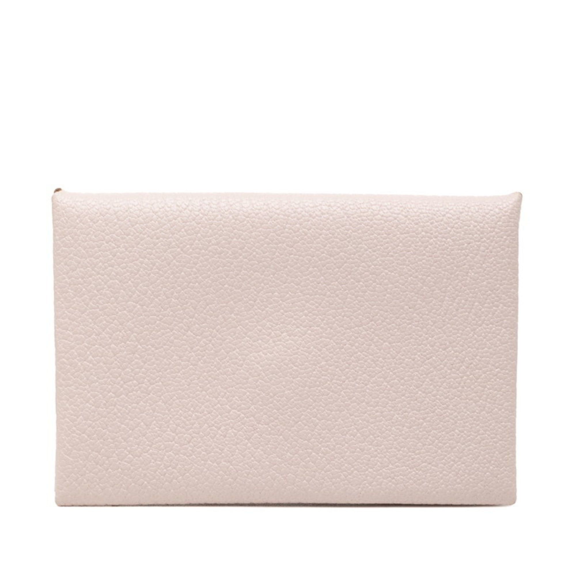 Hermes Hermes Hermès Calvi Business Card Case, Mauve Pale Pink Chevre Mysore, Women's Size ONE SIZE - 1 Thumbnail