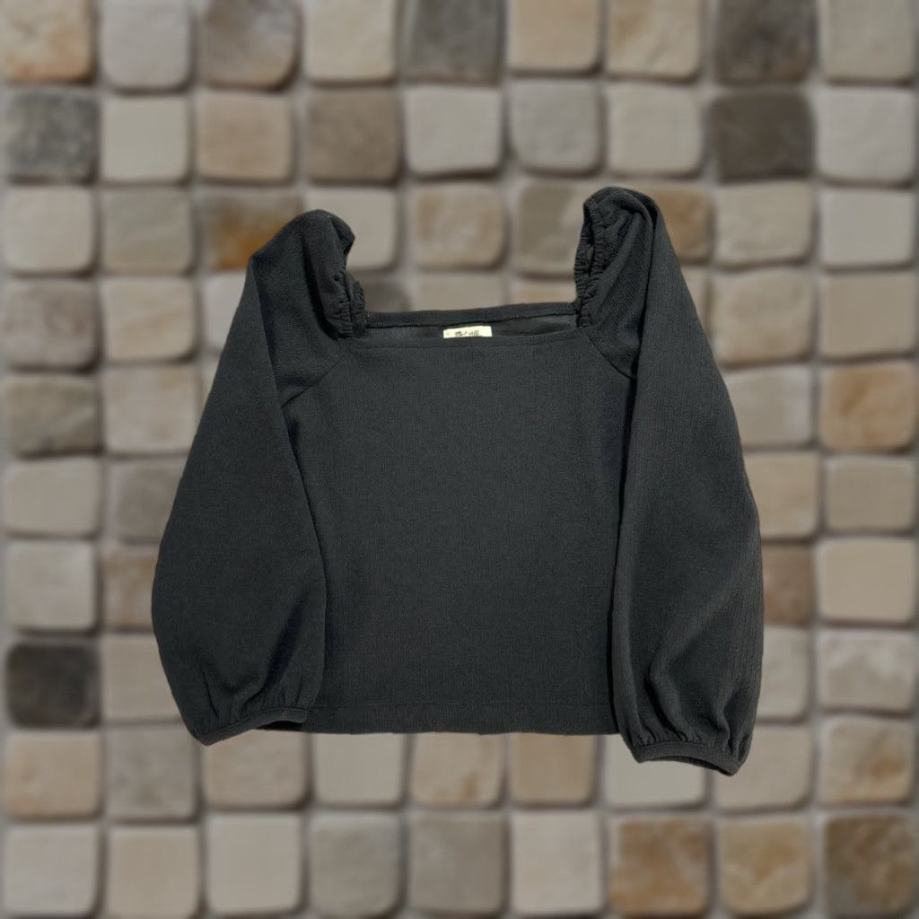 Madewell Madewell Blouse Shirt Womens Small Black Puff Sleeve Square Neck Stretch Easy Care Knit Polyester Size S / US 4 / IT 40 - 1 Thumbnail