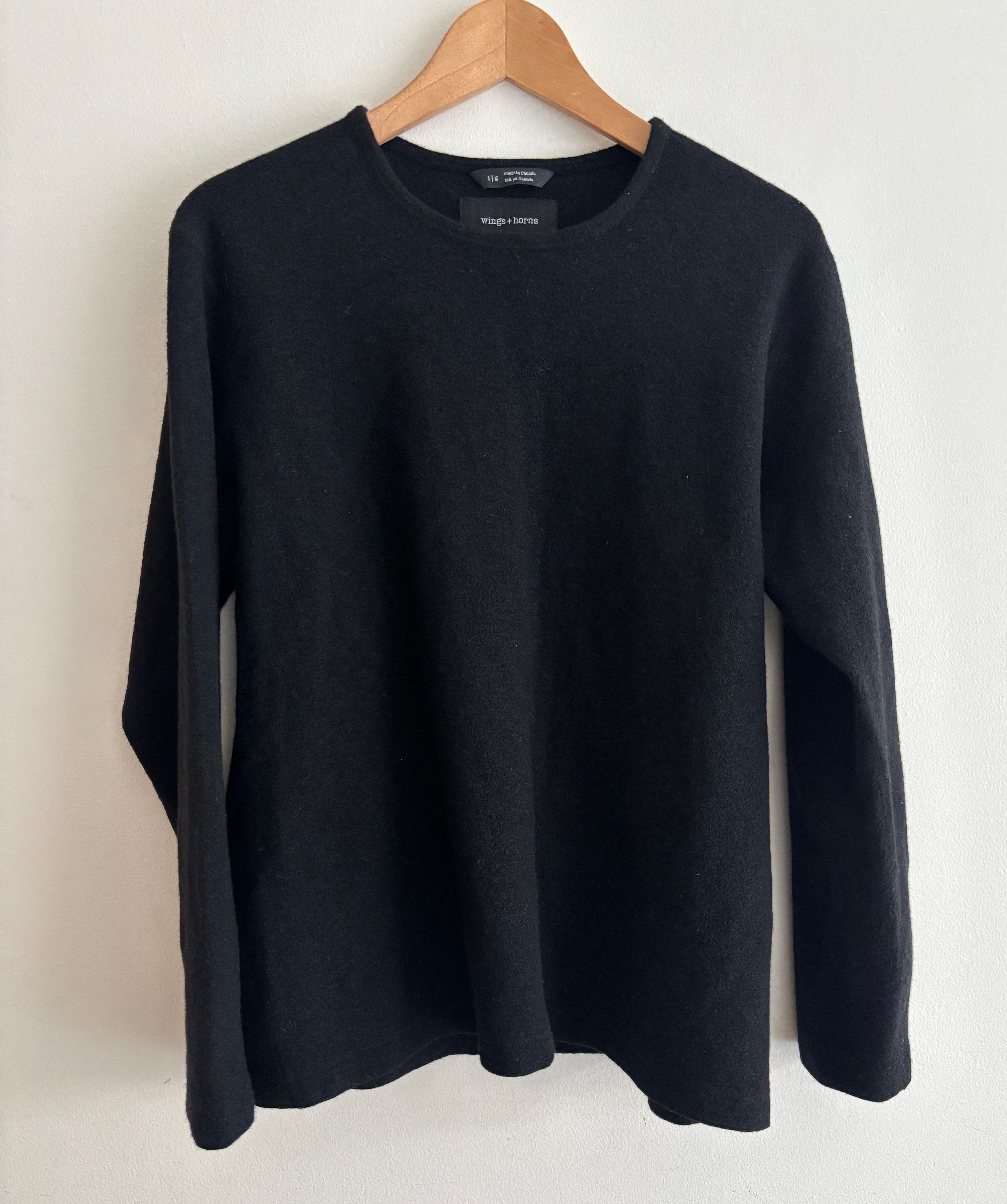 Wings + Horns Black Wool Crewneck Sweater Medium - Large Size US M / EU 48-50 / 2 - 1 Thumbnail