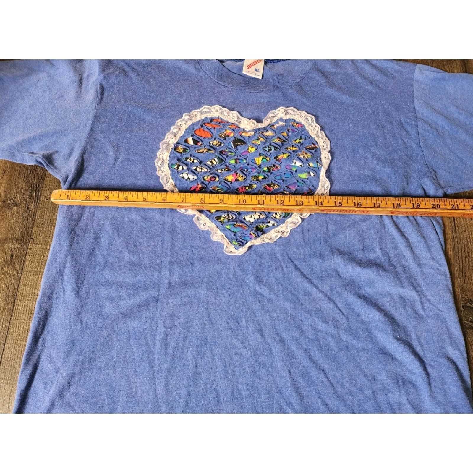 Jerzees VINTAGE Jerzees XL T-Shirt Unisex Adults Blue 50/50 Lace Heart Rabbit Easter 80s 90s USA Size XL / US 12-14 / IT 48-50 - 3 Thumbnail