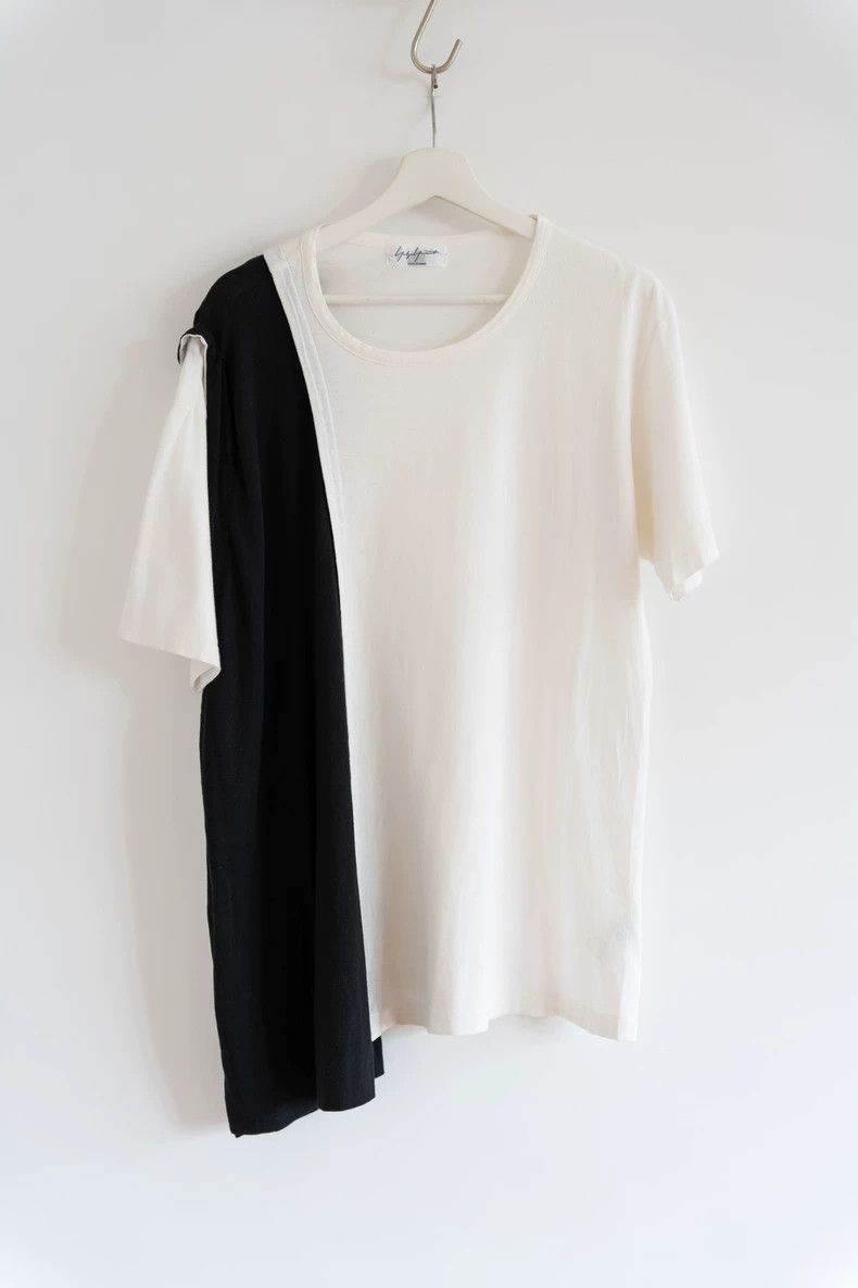 Yohji Yamamoto 15ss black and white patchwork short sleeve