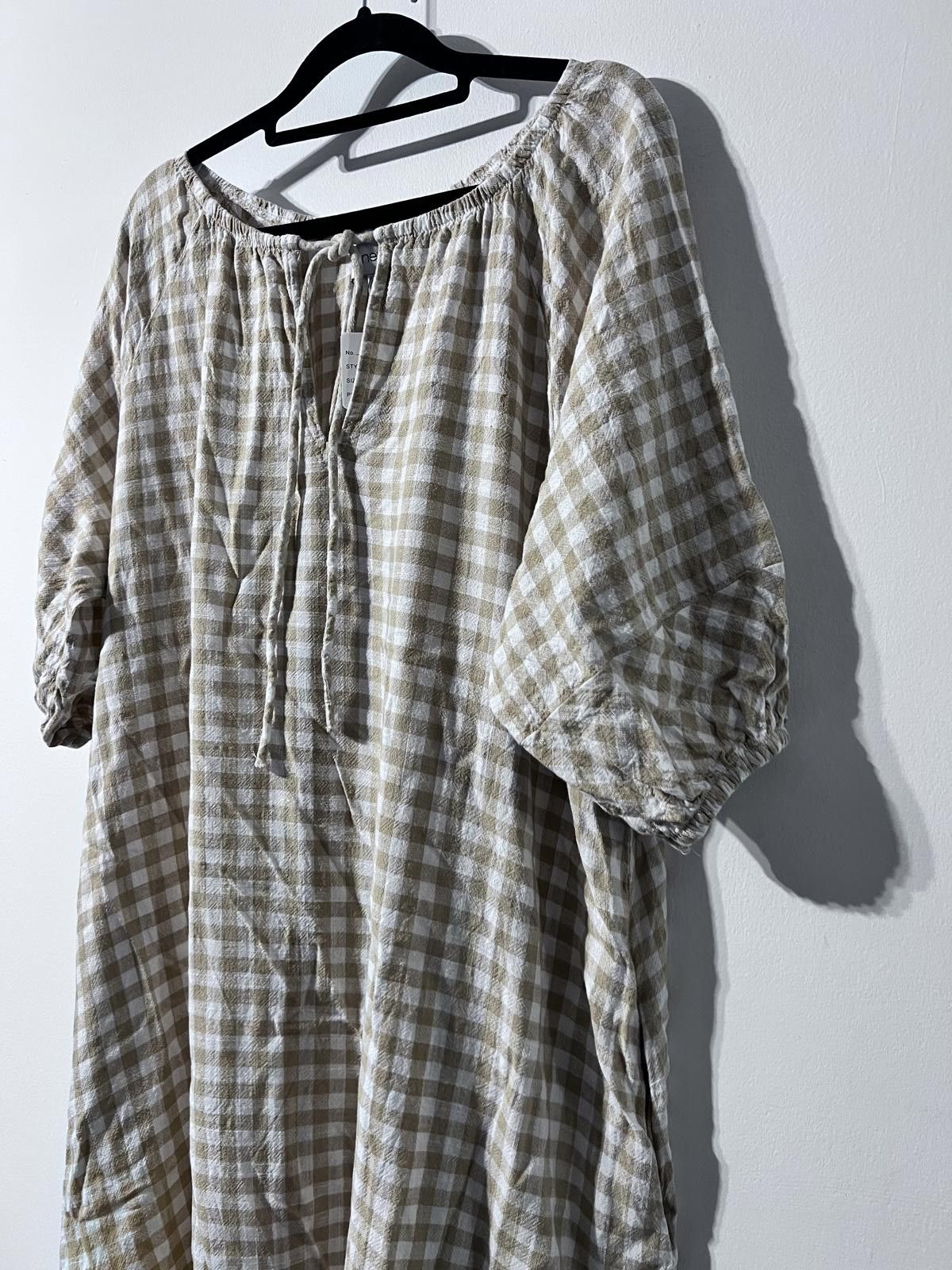 NEXT Next Beige & White Gingham Maxi Dress – Size 12 Size M / US 6-8 / IT 42-44 - 3 Thumbnail