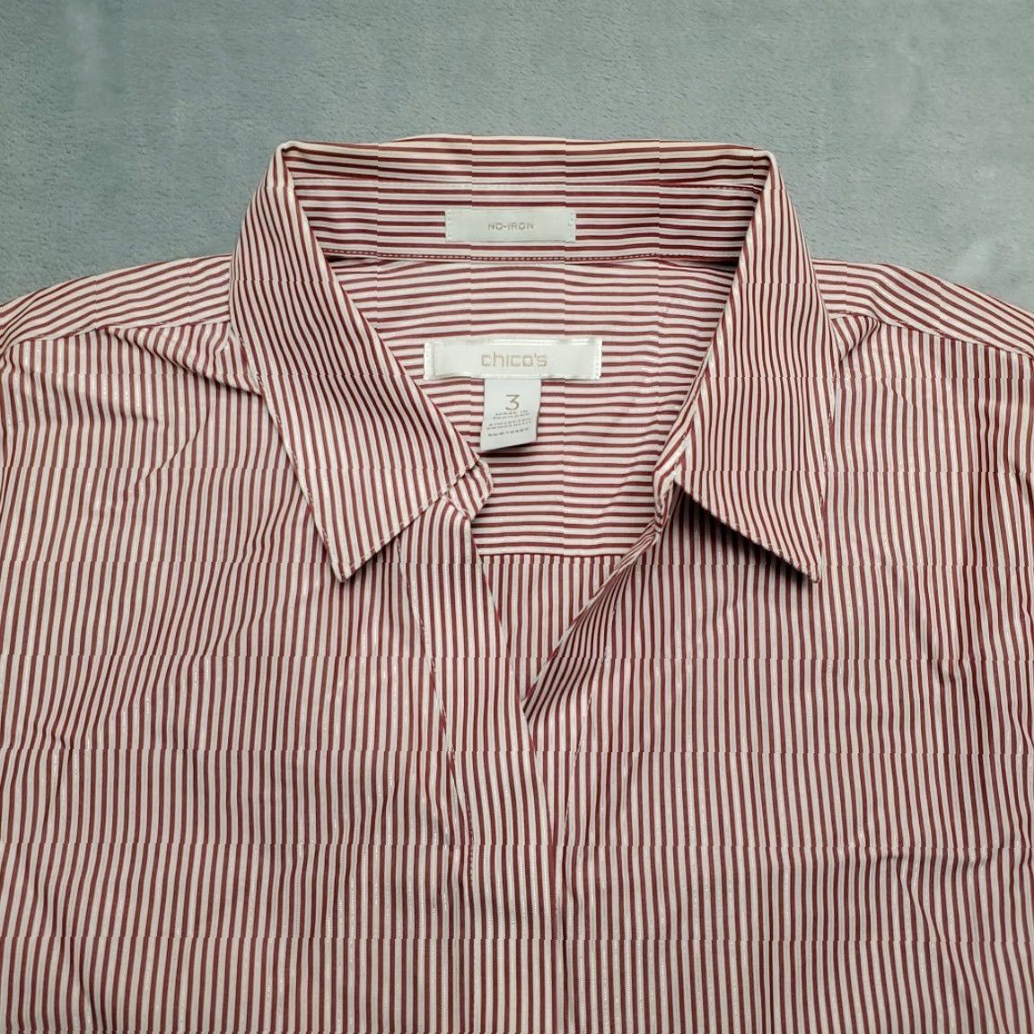 Vintage Chicos Shirt Womens XL Red Striped Casual Button-Up Long Sleeve Size XL / US 12-14 / IT 48-50 - 2 Thumbnail