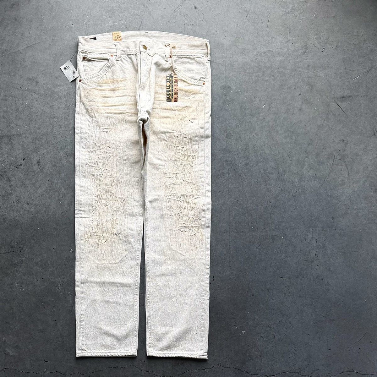 RRL Ralph Lauren RRL RALPH LAUREN HIGH SLIM REPAIRED NATURAL JEANS 33x30 NWT Size US 33 - 2 Thumbnail