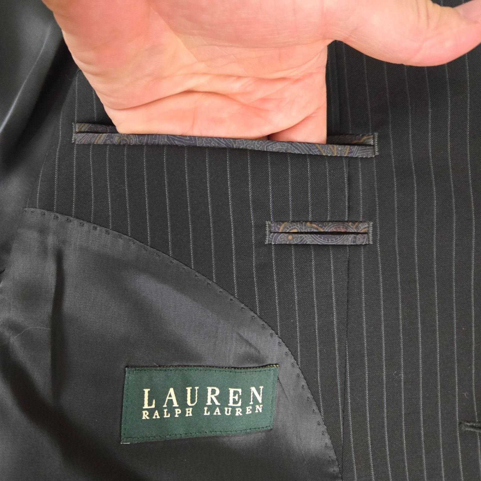 Lauren Ralph Lauren Y2K LRL Black Pinstripe Wool Suit Jacket Size 48 Size 48R - 14 Thumbnail