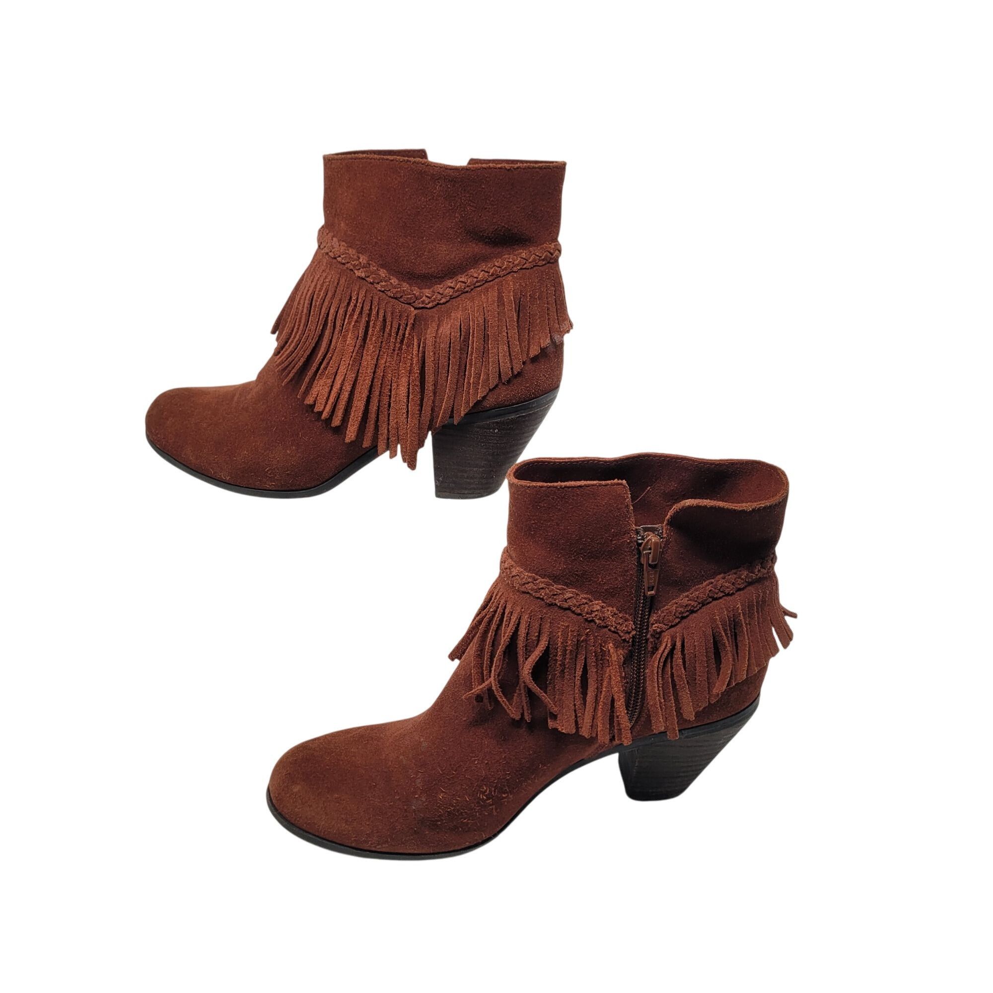 Designer Gianni Bini Rust Brown Suede Fringe Western Ankle Booties 9 Size US 9 / IT 39 - 6 Thumbnail
