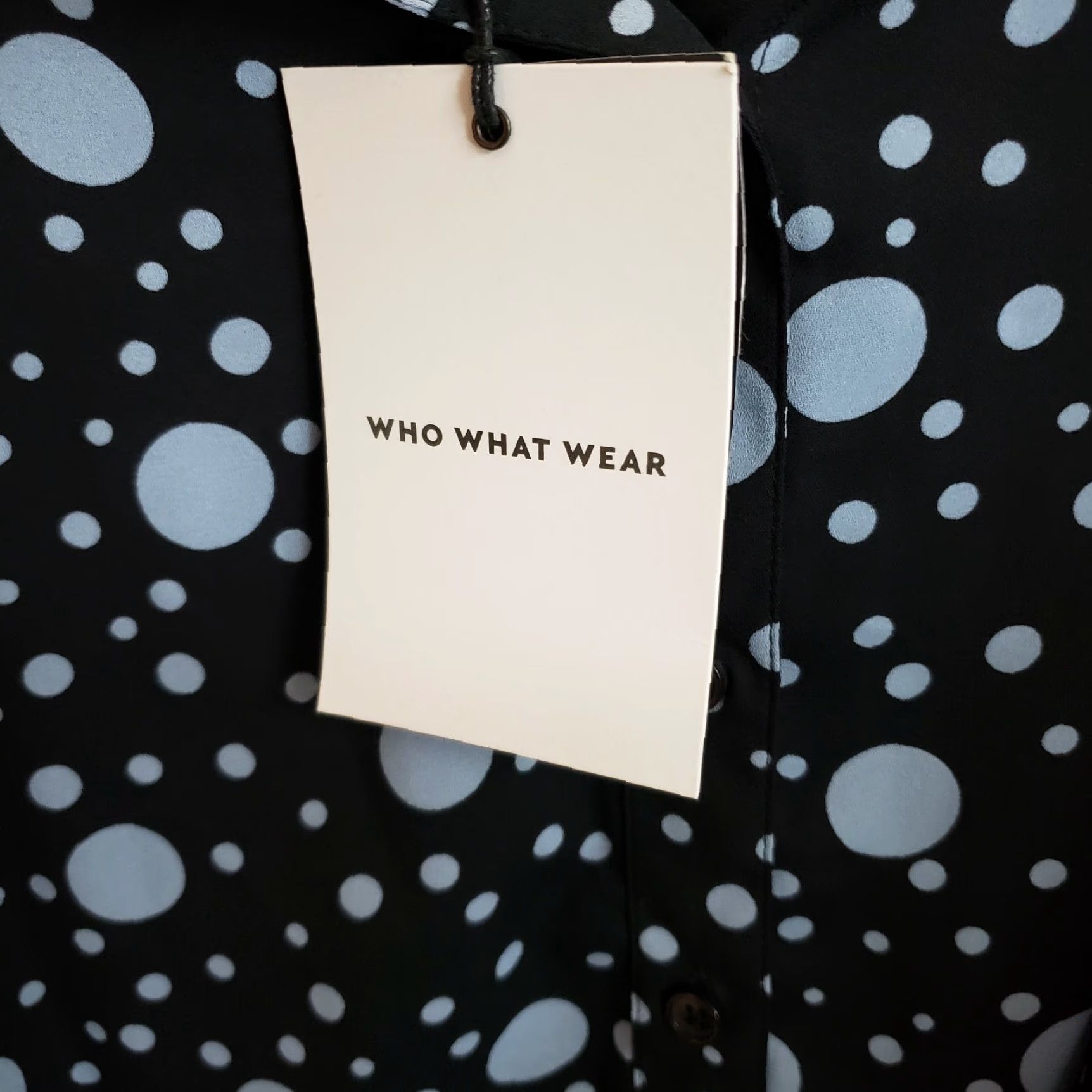 Vintage Who What Wear Womens Button Front Top M Black/Blue Polka Dots Shirt Womens M Black Polka Dot Button-Up Top Size M / US 6-8 / IT 42-44 - 5 Thumbnail