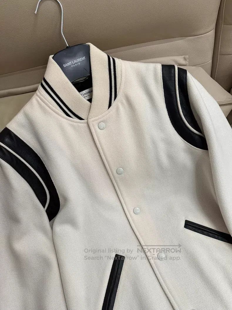 Saint Laurent Paris Saint Laurent Paris Black and white leather baseball jacke Size US S / EU 44-46 / 1 - 2 Thumbnail