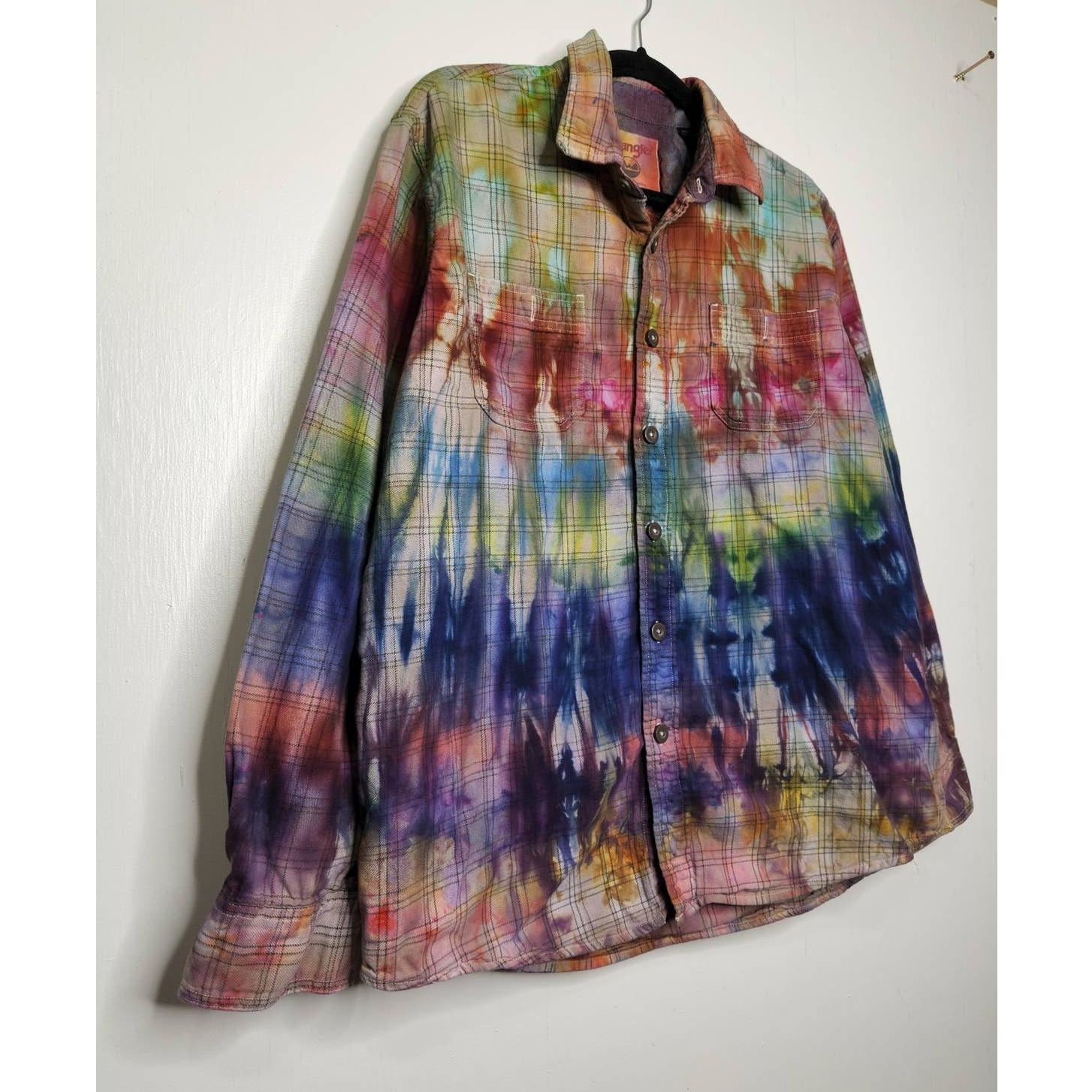 Wrangler Wrangler Button Flannel Plaid Custom Ice Tie Dye Shirt Size US L / EU 52-54 / 3 - 2 Thumbnail