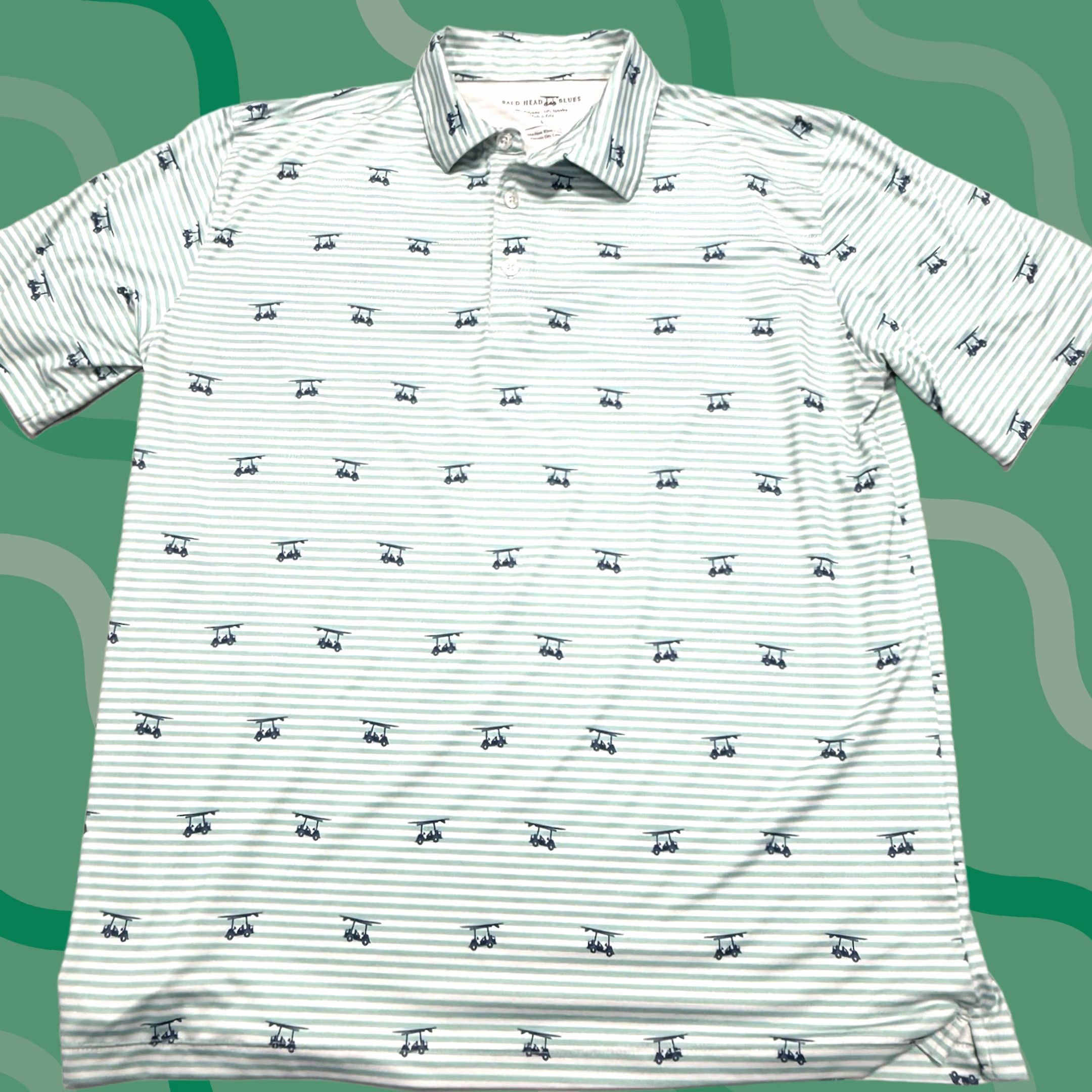 Vintage Bald Head Blues Polo Shirt Mens L Green Striped Golf Logo Shirt Size US L / EU 52-54 / 3 - 1 Thumbnail