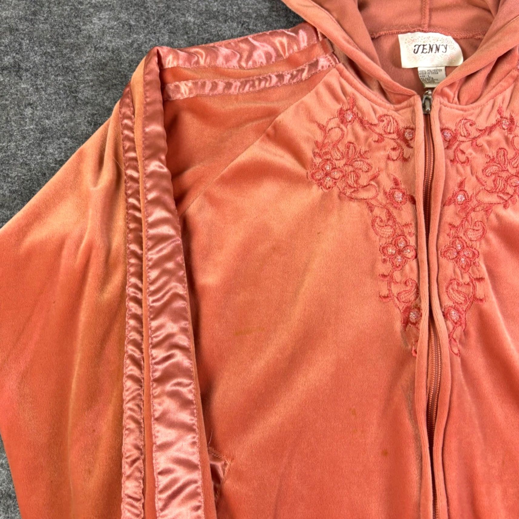 Vintage VINTAGE Jenny Hoodie Full Zip Velour Embroidered Beaded Raglan Sleeve Womens L Orange 90s Y2K Casual Activewear Trench? Size L / US 10 / IT 46 - 7 Thumbnail