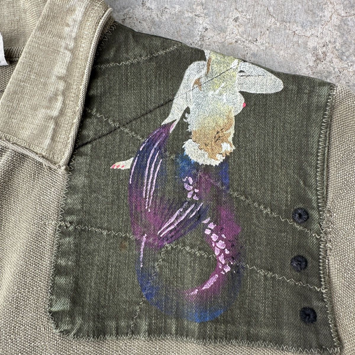 Kountry World War Military Mermaid painting patchwork tee
