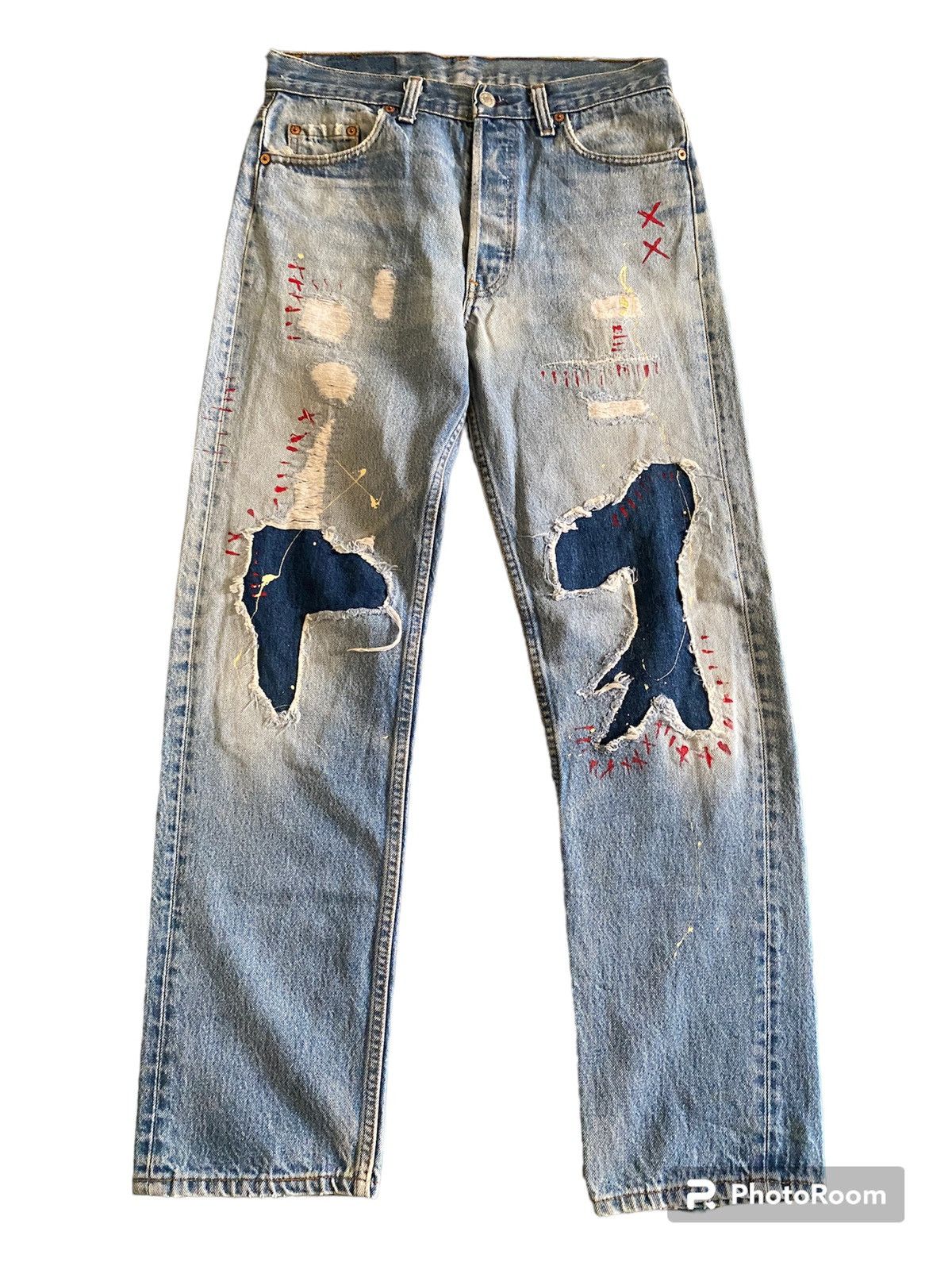 Levi's Vintage Levi’s 501xx Distressed Patchwork Splatter Denim Size US 29 - 1 Thumbnail