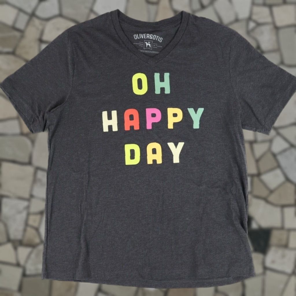 Vintage Oliver & Otis Oh Happy Day Heather V-Neck T-Shirt Gray 2XL Men’s Shirt Size US XXL / EU 58 / 5 - 1 Thumbnail