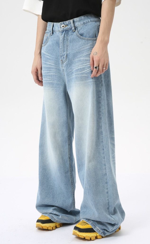 Designer × Japanese Brand Washed distressed light blue all-match casual jeans Size US 32 / EU 48 - 6 Thumbnail