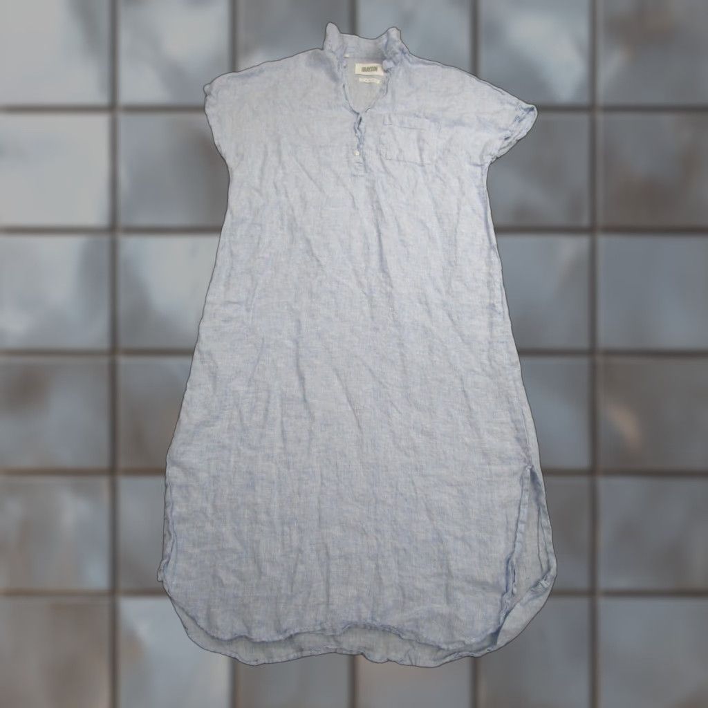 VINTAGE Grayson Shirt Dress Womens L Blue Linen The Artists Dress Popover Pocket