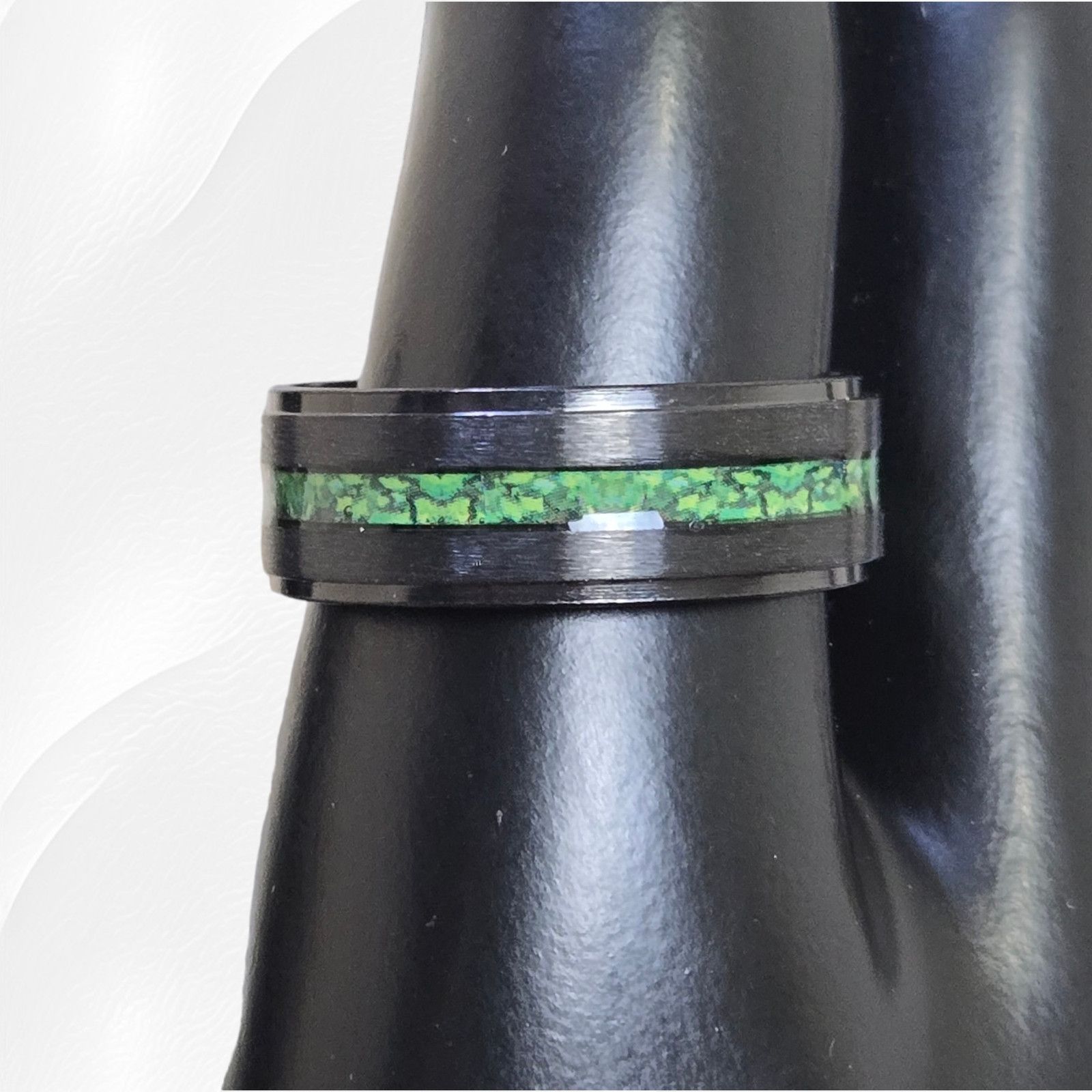 Other Black Stainless Steel Inlaid Green Band Ring Size 10 Size ONE SIZE - 6 Thumbnail
