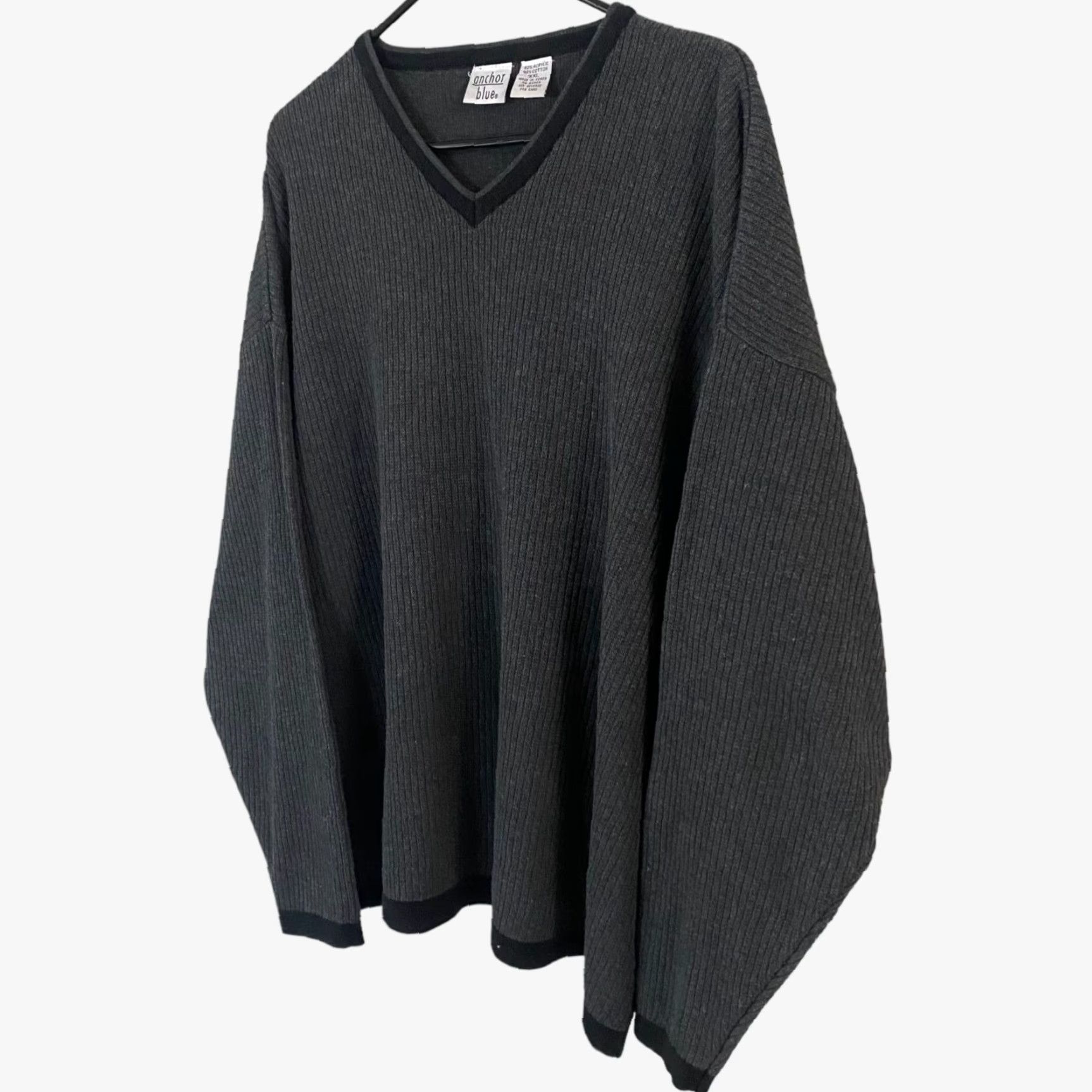Anchor Blue VINTAGE Anchor Blue Rib-Knit V-Neck Sweater Gray Pullover 2XL Men’s Long Sleeve Knit Knitwear Regular Fit Shirt? (Wait) Size US XXL / EU 58 / 5 - 2 Thumbnail