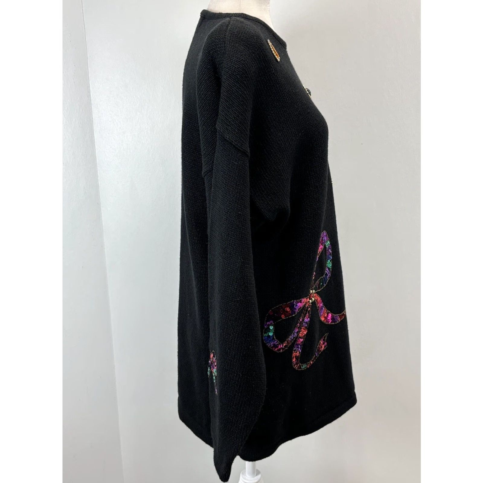 Vintage VINTAGE Karen Scott Embellished Tunic Sweater L Black Knit Sequins Bedazzled 90s Womens Mens Girls? Size L / US 10 / IT 46 - 4 Thumbnail