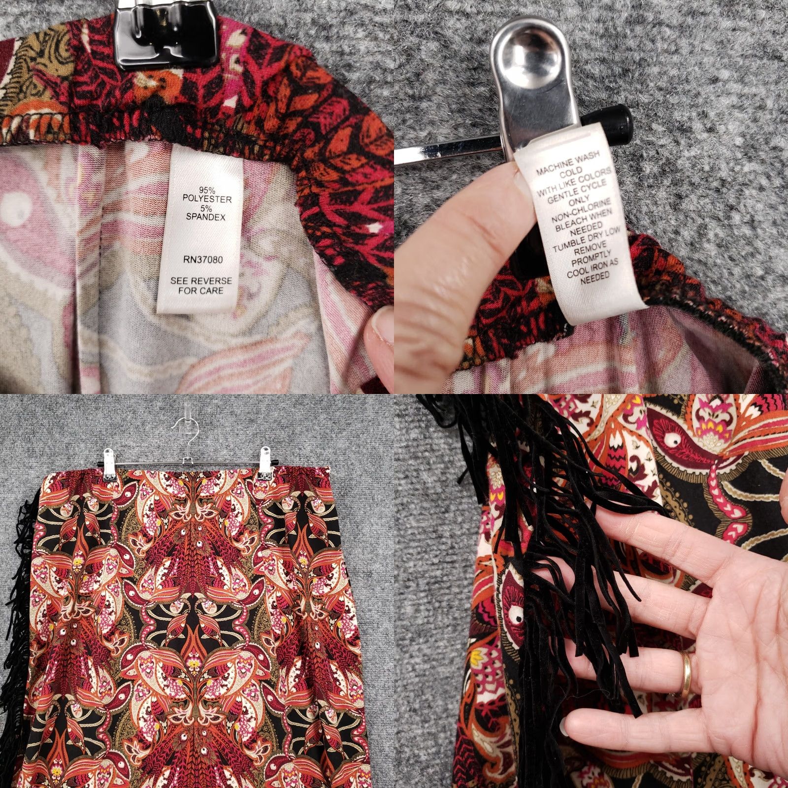 Vintage Cato Skirt Womens 14/16W Plus Red Maxi A Line Floral Stretch Pull On Boho Hippie Size 36" / US 14 / IT 50 - 8 Thumbnail