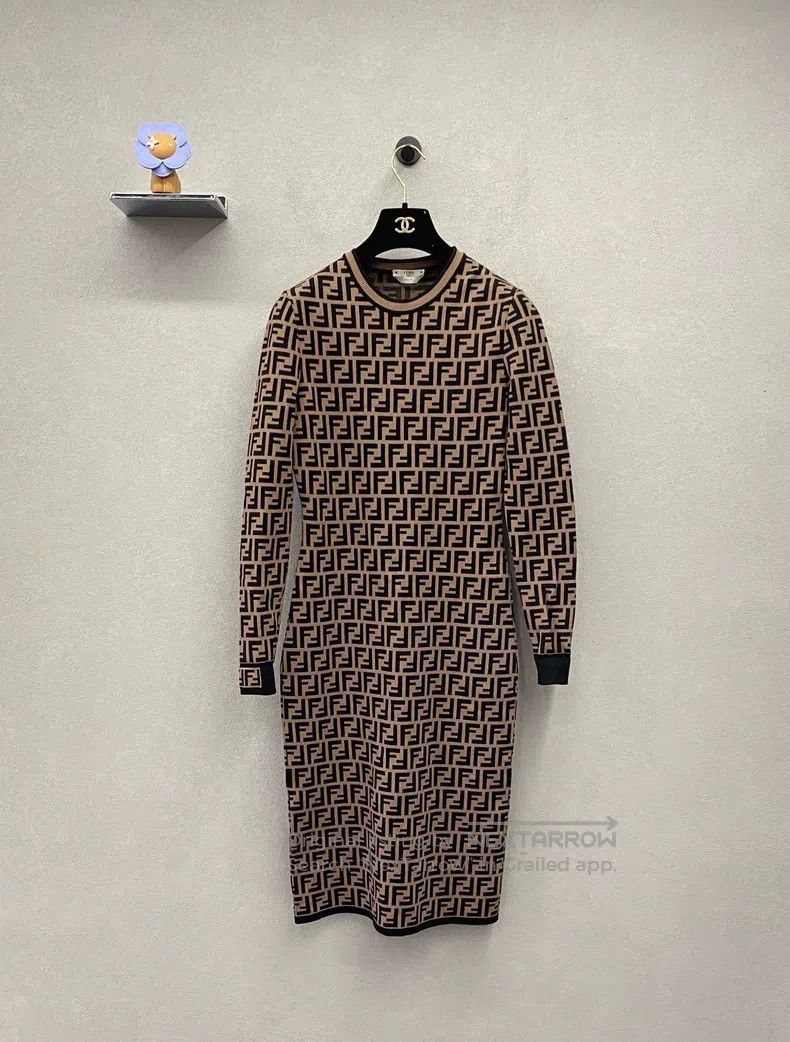 Fendi Fendi Brown Monogrammed Knitted Long Sleeve Bodycon Dress Size XS / US 0-2 / IT 36-38 - 1 Thumbnail