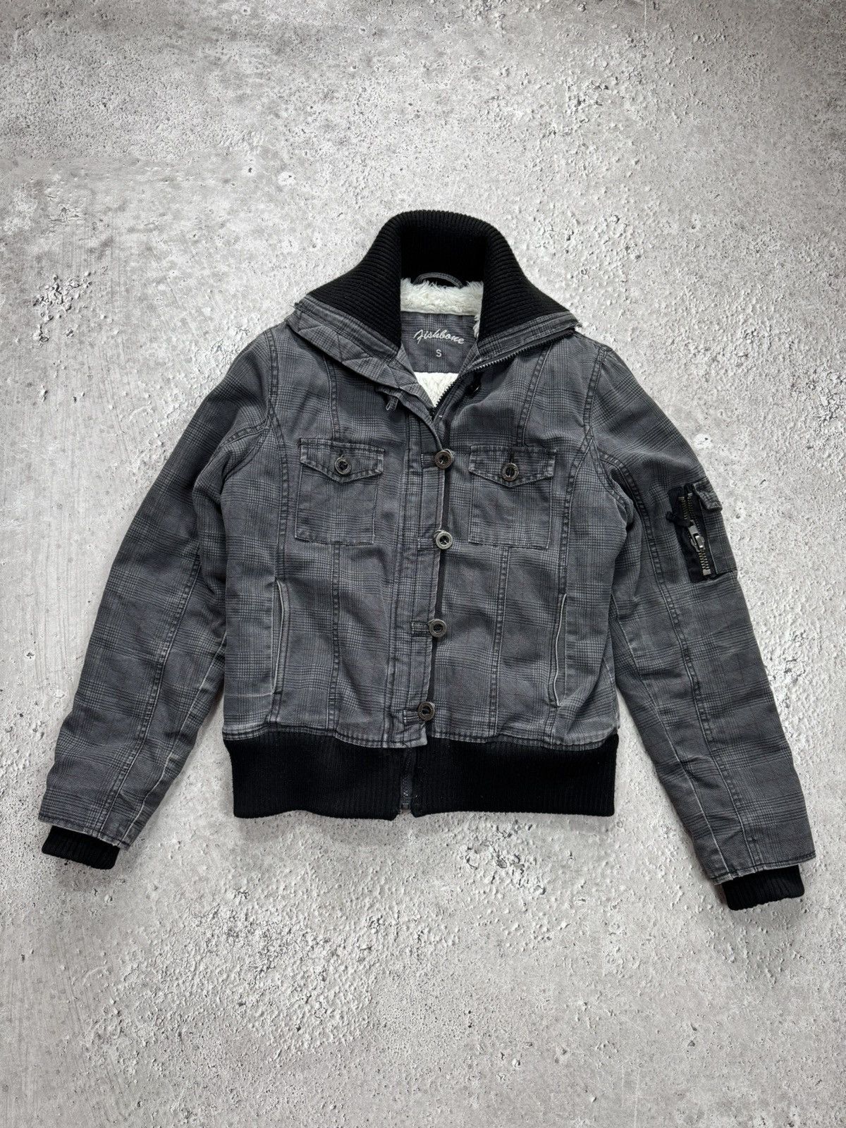 Other Women Cropped Jacket Sherpa Lined Moto Biker Plaid Zip S Size M / US 6-8 / IT 42-44 - 7 Thumbnail