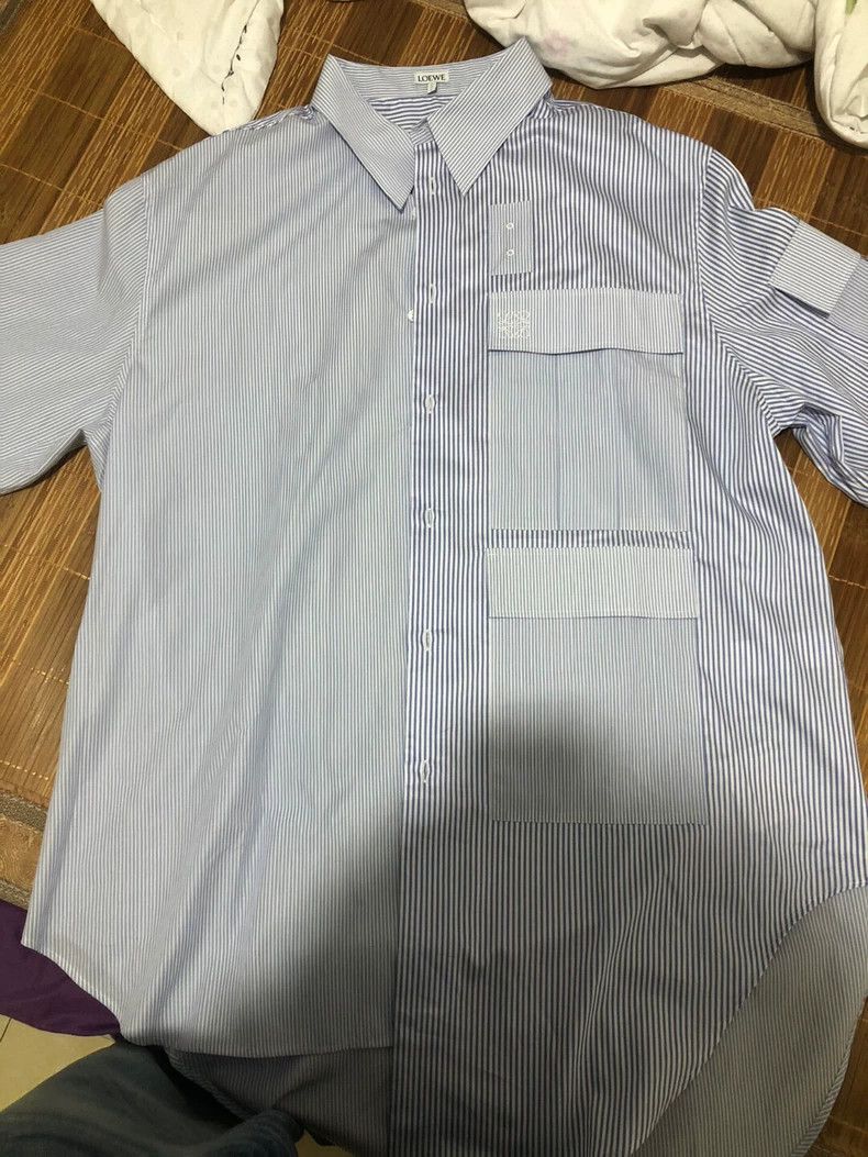Loewe LOEWE Blue and white striped work pocket long sleeve shirt Size US XL / EU 56 / 4 - 1 Thumbnail