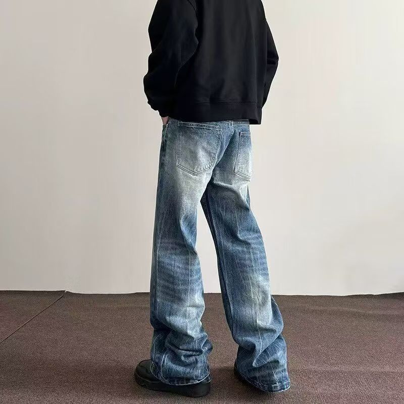 Japanese Brand Blue men's washed vintage street lightning wide-leg jeans Size US 32 / EU 48 - 3 Thumbnail