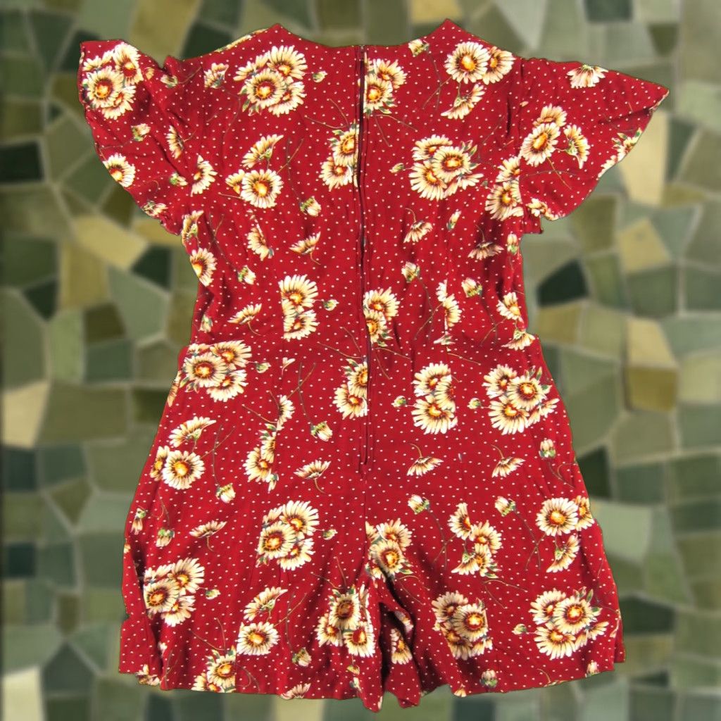 Vintage VTG Westport Ltd. 100% Rayon Red Floral Pocket Jumpsuit Romper Shorts 12 Womens Size 34" / US 12 / IT 48 - 1 Thumbnail