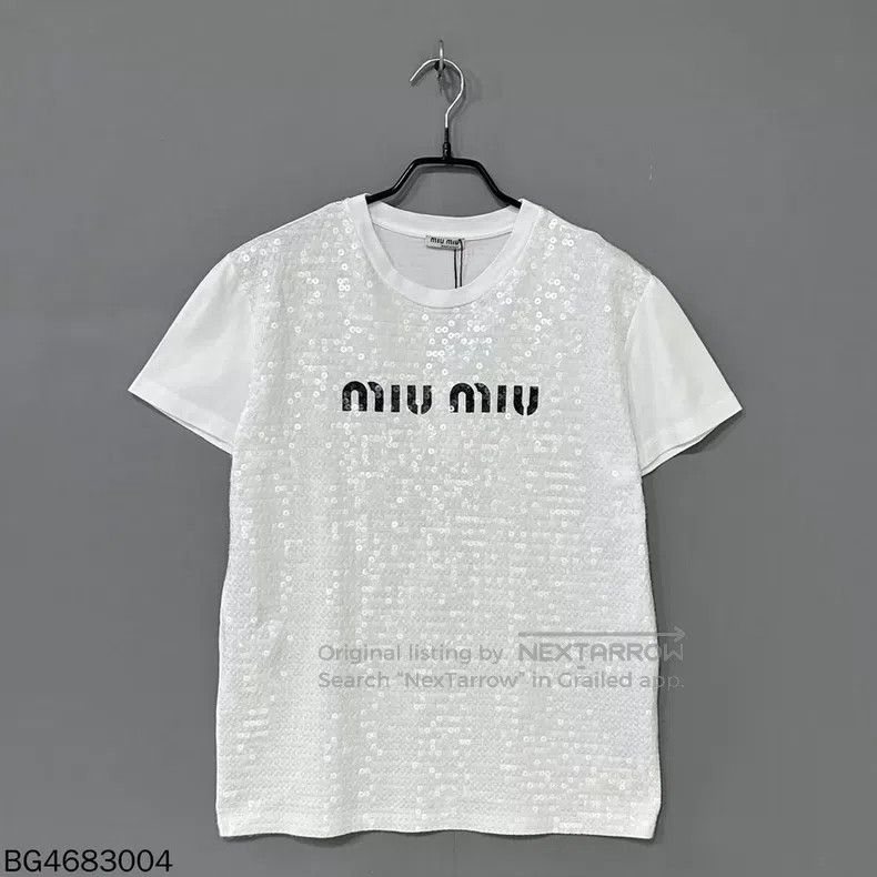 Miu Miu Miu Miu Size M Letter logo full printed sequined short slee Size M / US 6-8 / IT 42-44 - 1 Thumbnail