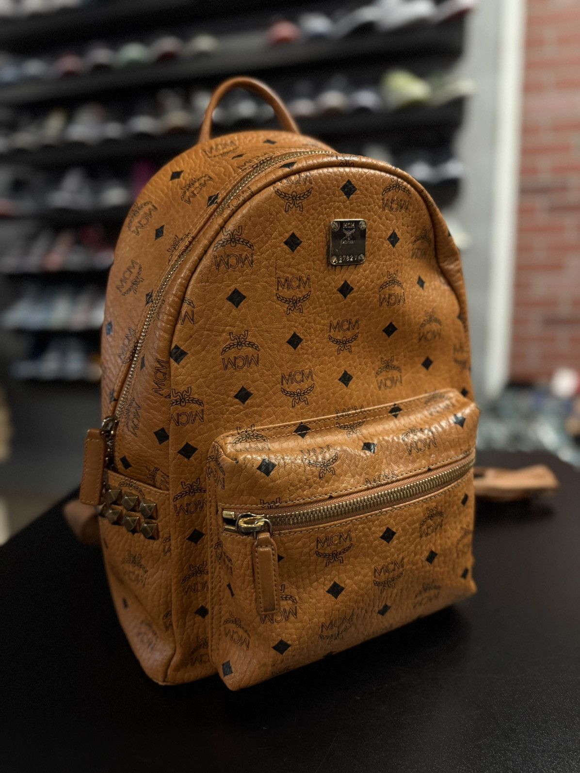 MCM MCM Classic Logo Brown Studs Medium Backpack 🧼 Size ONE SIZE - 7 Thumbnail