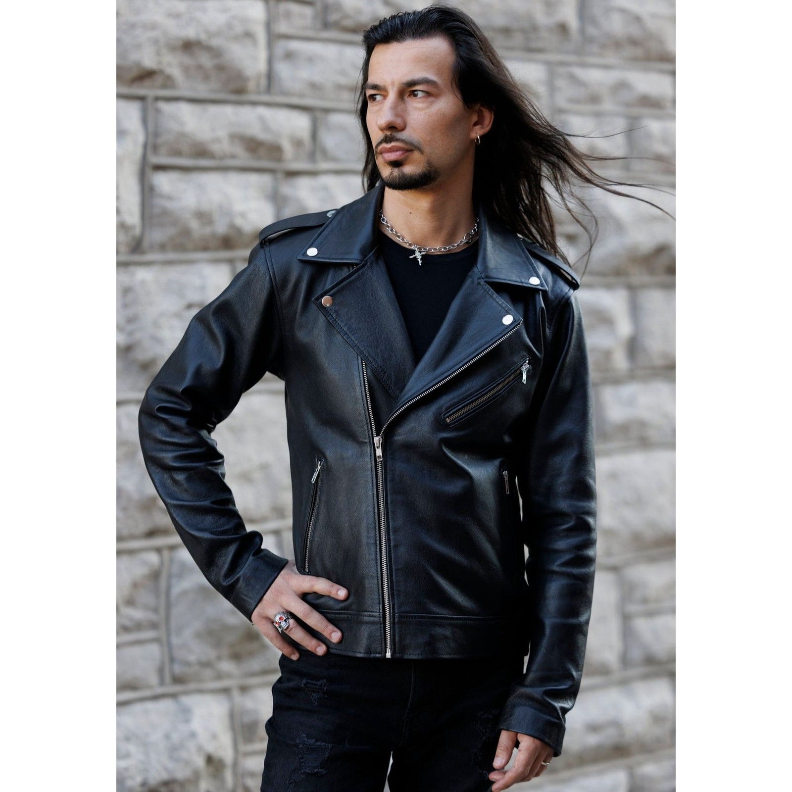 & Other Stories Marco Leather Moto Biker Jacket Size US L / EU 52-54 / 3 - 9 Thumbnail