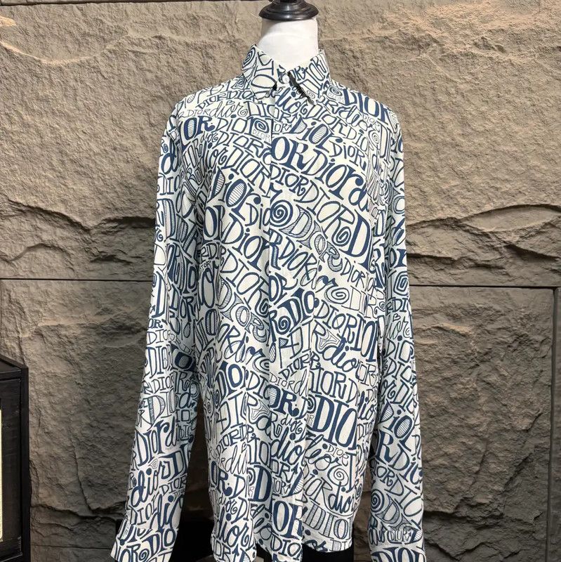 Dior Dior Women's Aqua Blue Logo Print Shirt 0089 Size M / US 6-8 / IT 42-44 - 1 Thumbnail