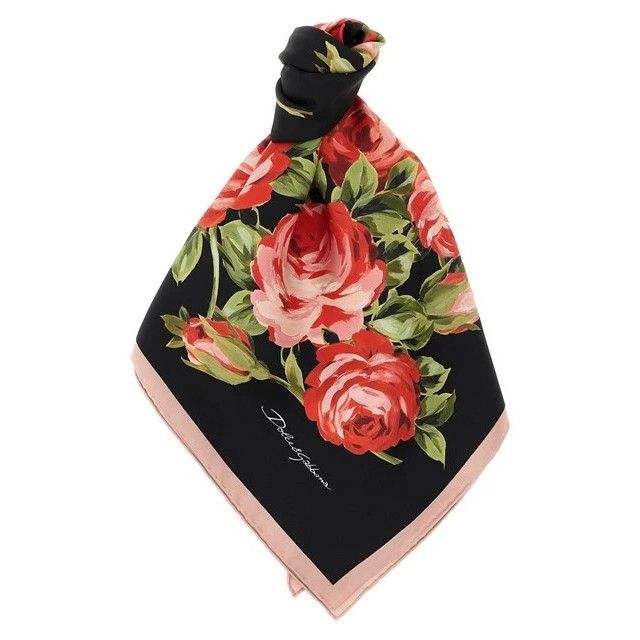 DOLCE&GABBANA Rose Black Silk Scarf New & Authentic