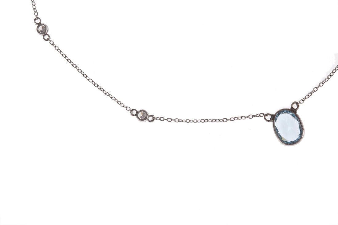 Designer 14kt Gold Bezel Aquamarine & Diamond Necklace Alberto Juan Size ONE SIZE - 6 Thumbnail