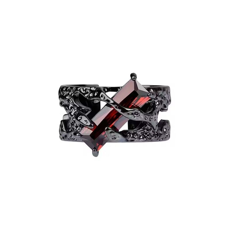 Japanese Brand Black Rings Thorns Vine Twine Red Rhinestones Size ONE SIZE - 2 Thumbnail
