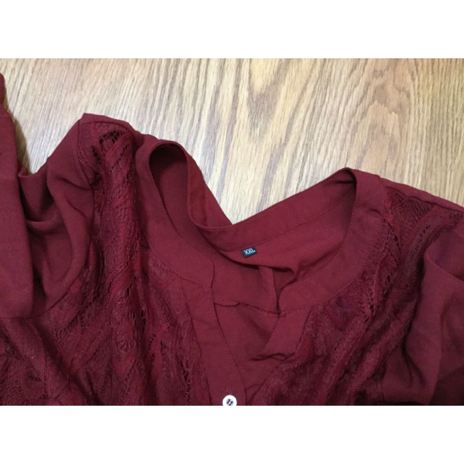 Vintage VINTAGE Plus Size Burgundy Shirt Women 2XL Casual Collared 3/4 Sleeve Lace Front Button Fitted Back Size XXL / US 16-18 / IT 52-54 - 5 Thumbnail