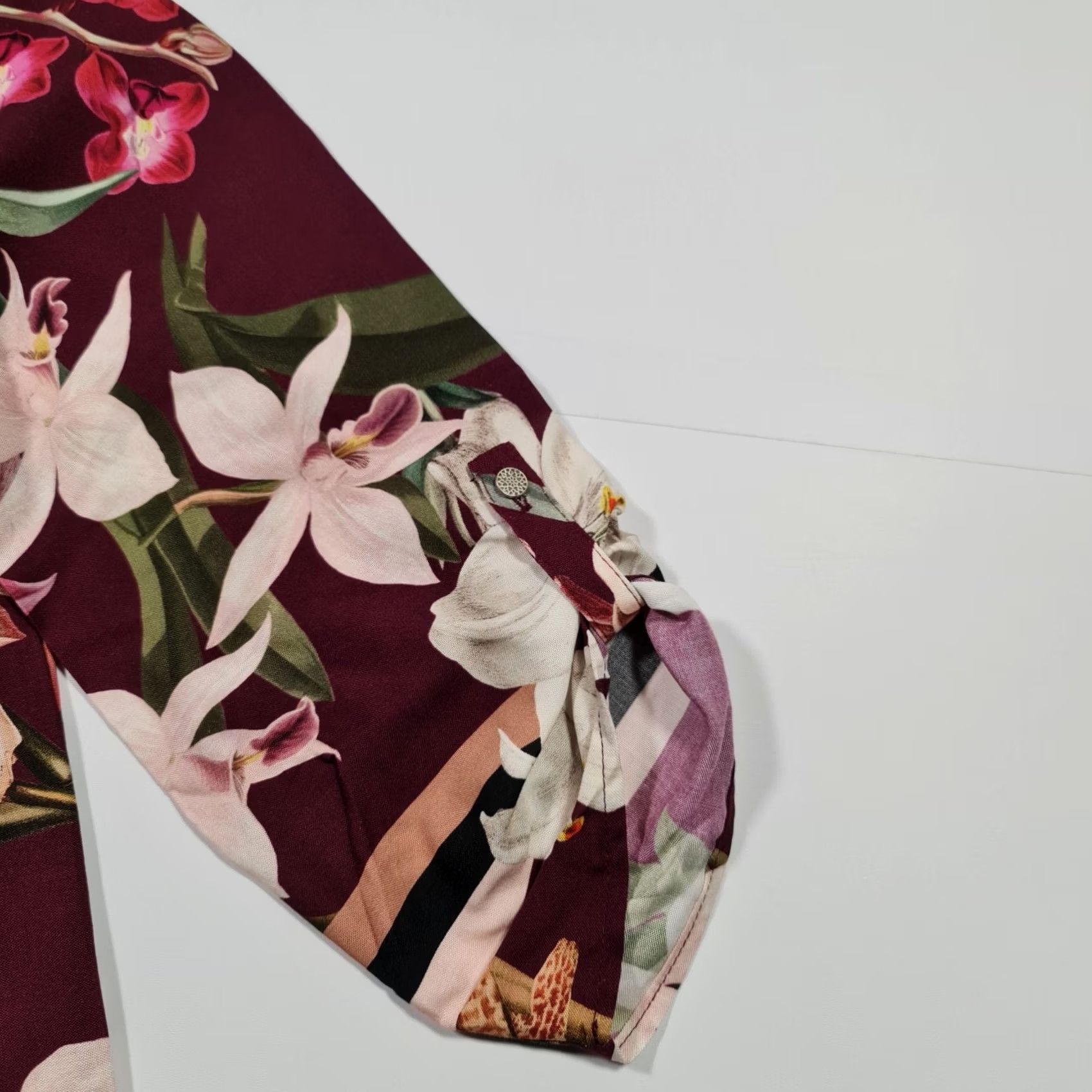 CO Betty & Co Womens Blouse Burgundy Red 12 UK Floral 3/4 Sleeves Top Size XL / US 12-14 / IT 48-50 - 4 Thumbnail