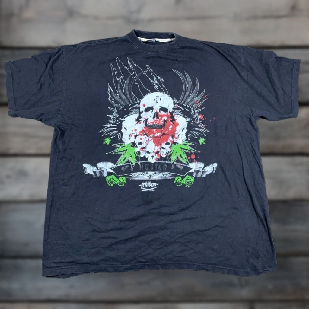 Vintage VINTAGE T-Shirt Skull Wings Print Adult 4XL Black Cotton Crew Neck Men Graphic 2000s Men’s Size US XXL / EU 58 / 5 - 1 Thumbnail