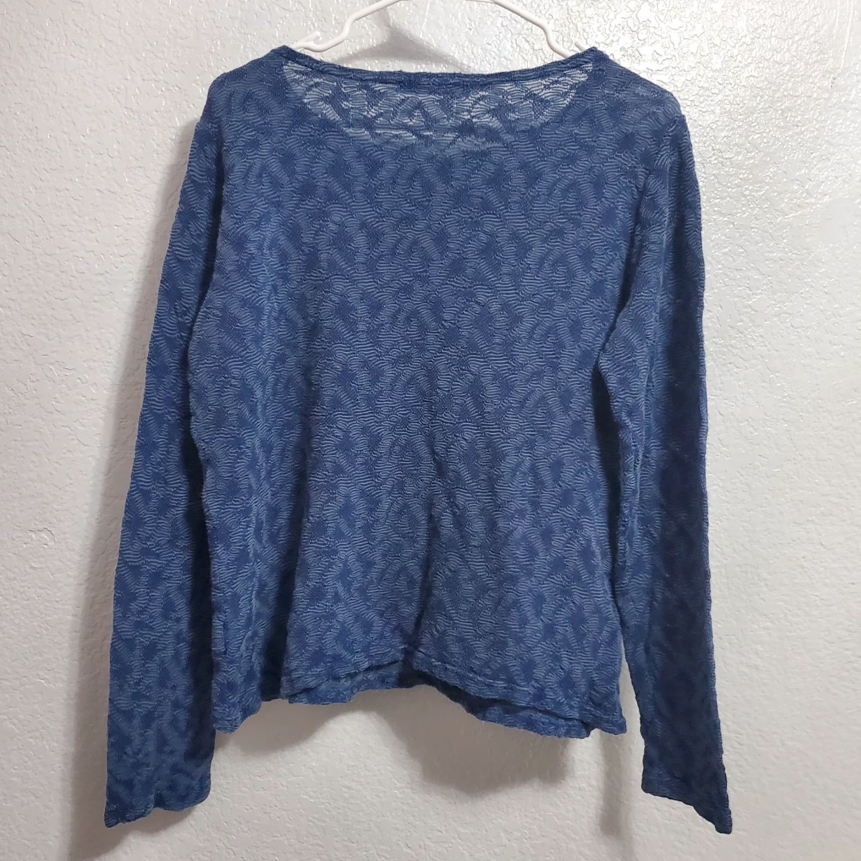 Vintage Cut Loose Top Women L Blue Print Rayon Blend Boat Neck Long Sleeve Relaxed Shirt Blouse Casual Womens Size L / US 10 / IT 46 - 2 Thumbnail