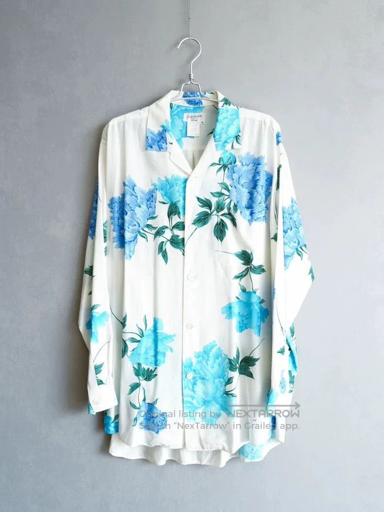 Blue Peony Long Sleeve Shirt by Yohji Yamamoto-