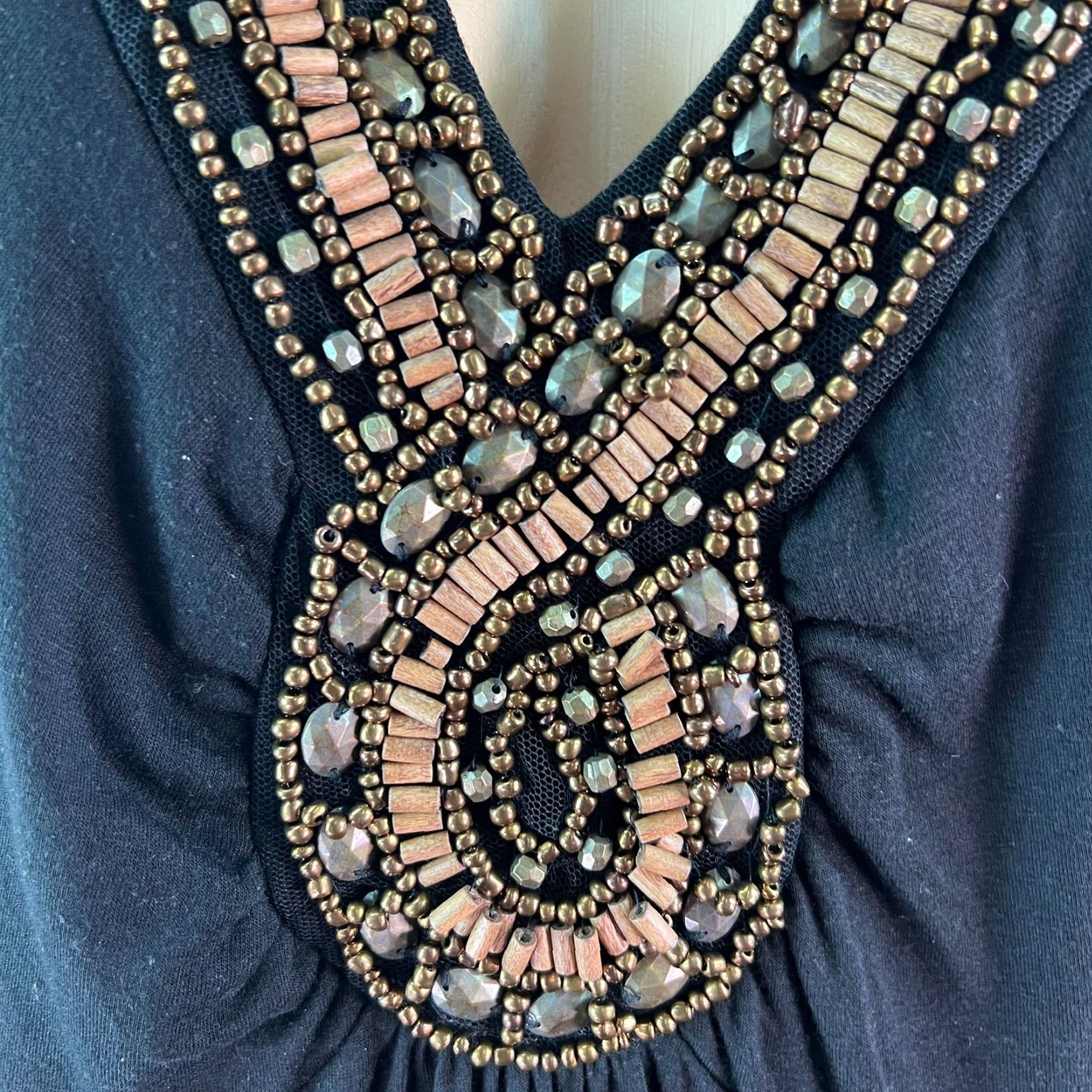 Faded Glory VINTAGE Faded Glory Womens Beaded Empire Waist V Neck Black Maxi Dress 1X Size Size XL / US 12-14 / IT 48-50 - 4 Thumbnail