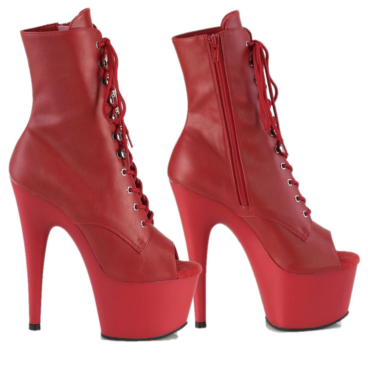 Other Adore 1021 Red Faux Leather Open Toe Lace Up 7" High Heel P Size US 12 / IT 42 - 2 Thumbnail