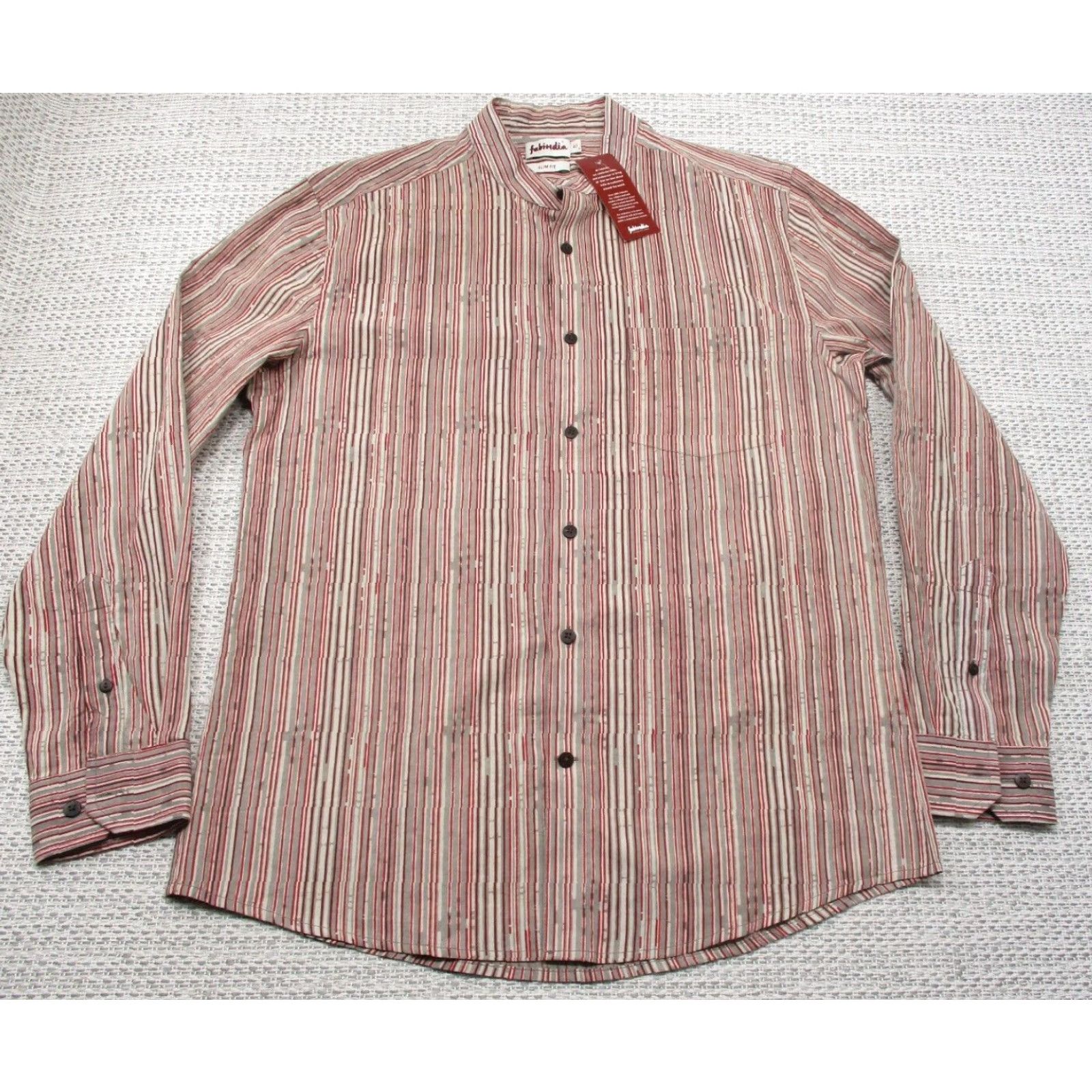 Vintage Fabindia Shirt Mens 40 Long Sleeve Button Up Band Collar Roll Up Sleeves New Size US L / EU 52-54 / 3 - 2 Thumbnail