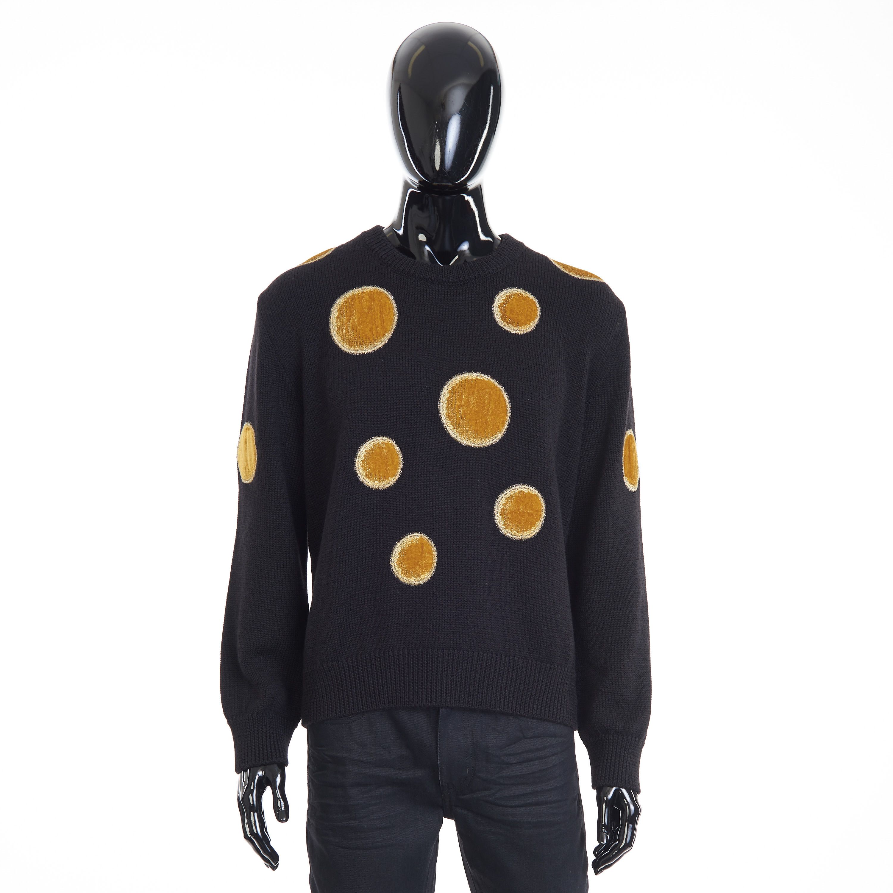 Celine Black Crew Neck Knit Sweater - Velvet Inserts, Wool Size US L / EU 52-54 / 3 - 1 Thumbnail